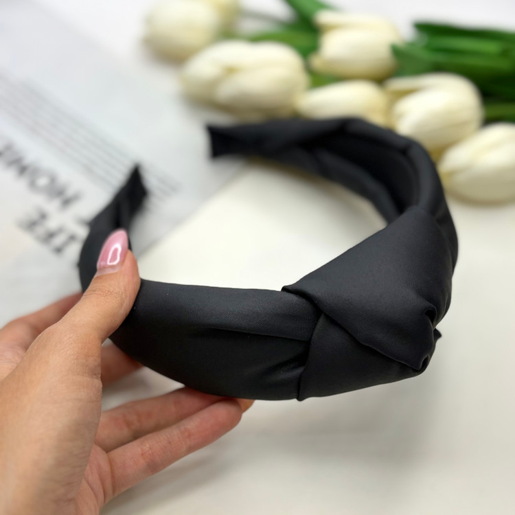 تل سر پهن طرح گره ای چرم رنگ مشکی 4.5 سانت