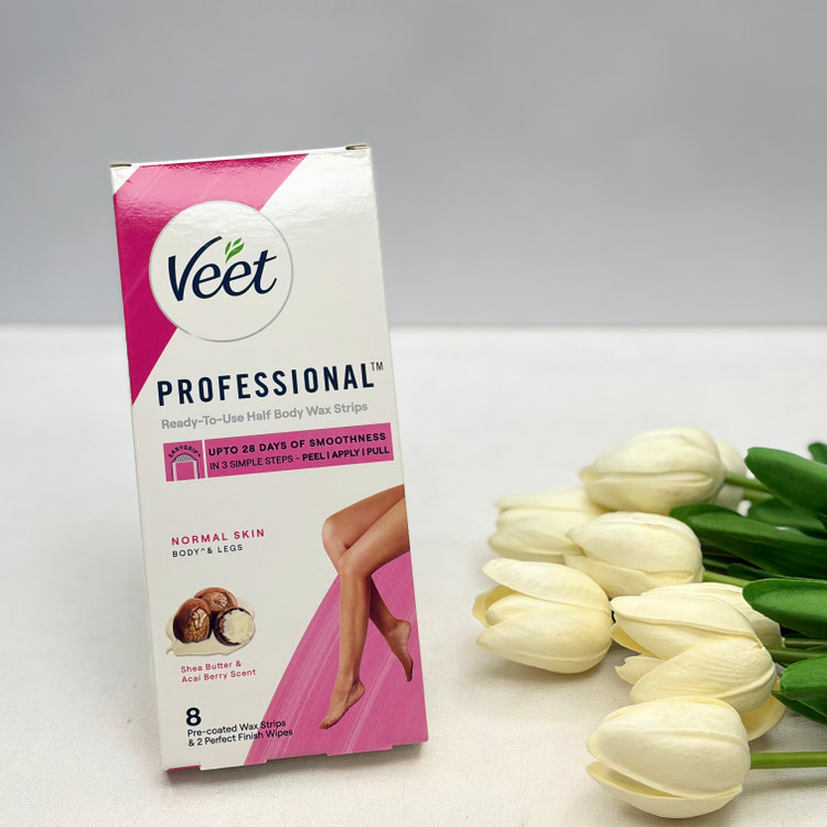 نوار مو بر ویت Veet مدل Professional مناسب پوست معمولی بسته ۸ عددی همراه با پد روغن ضدالتهاب