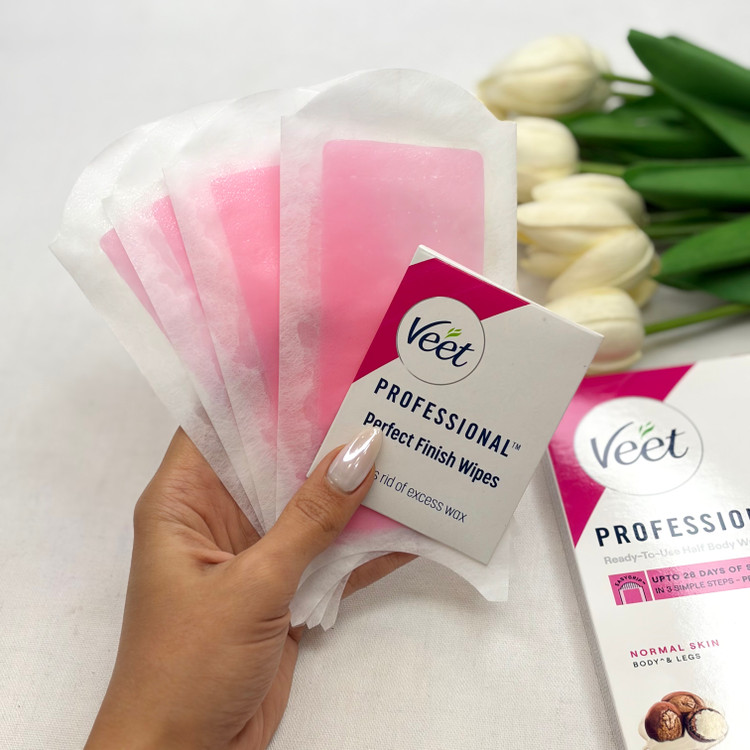 نوار مو بر ویت Veet مدل Professional مناسب پوست معمولی بسته ۸ عددی همراه با پد روغن ضدالتهاب