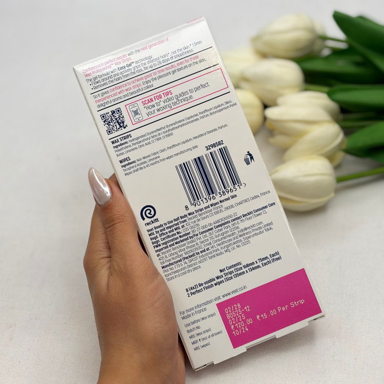 نوار مو بر ویت Veet مدل Professional مناسب پوست معمولی بسته ۸ عددی همراه با پد روغن ضدالتهاب