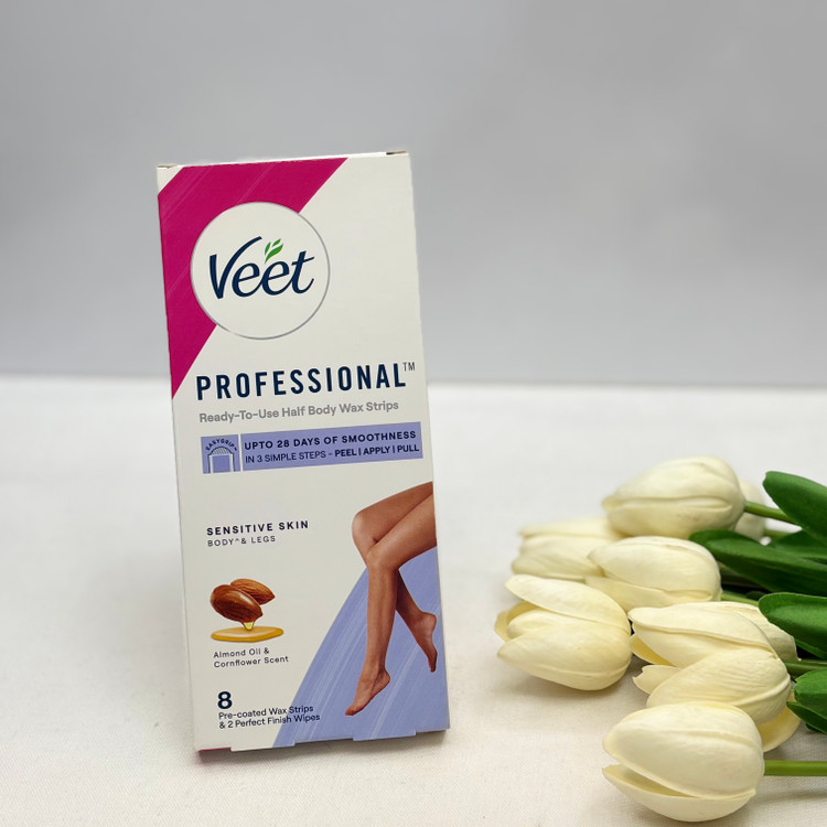 نوار مو بر ویت Veet مدل Professional مناسب پوست های حساس بسته ۸ عددی همراه با پد روغن ضدالتهاب