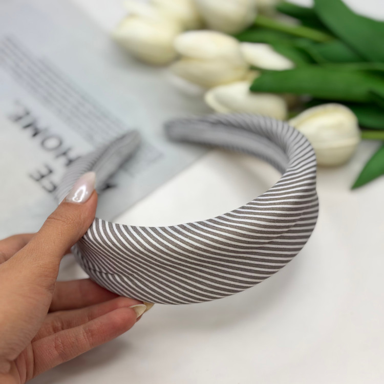 تل سر پارچه ای پهن راه راه رنگ مشکی و طوسی 4.5 سانت