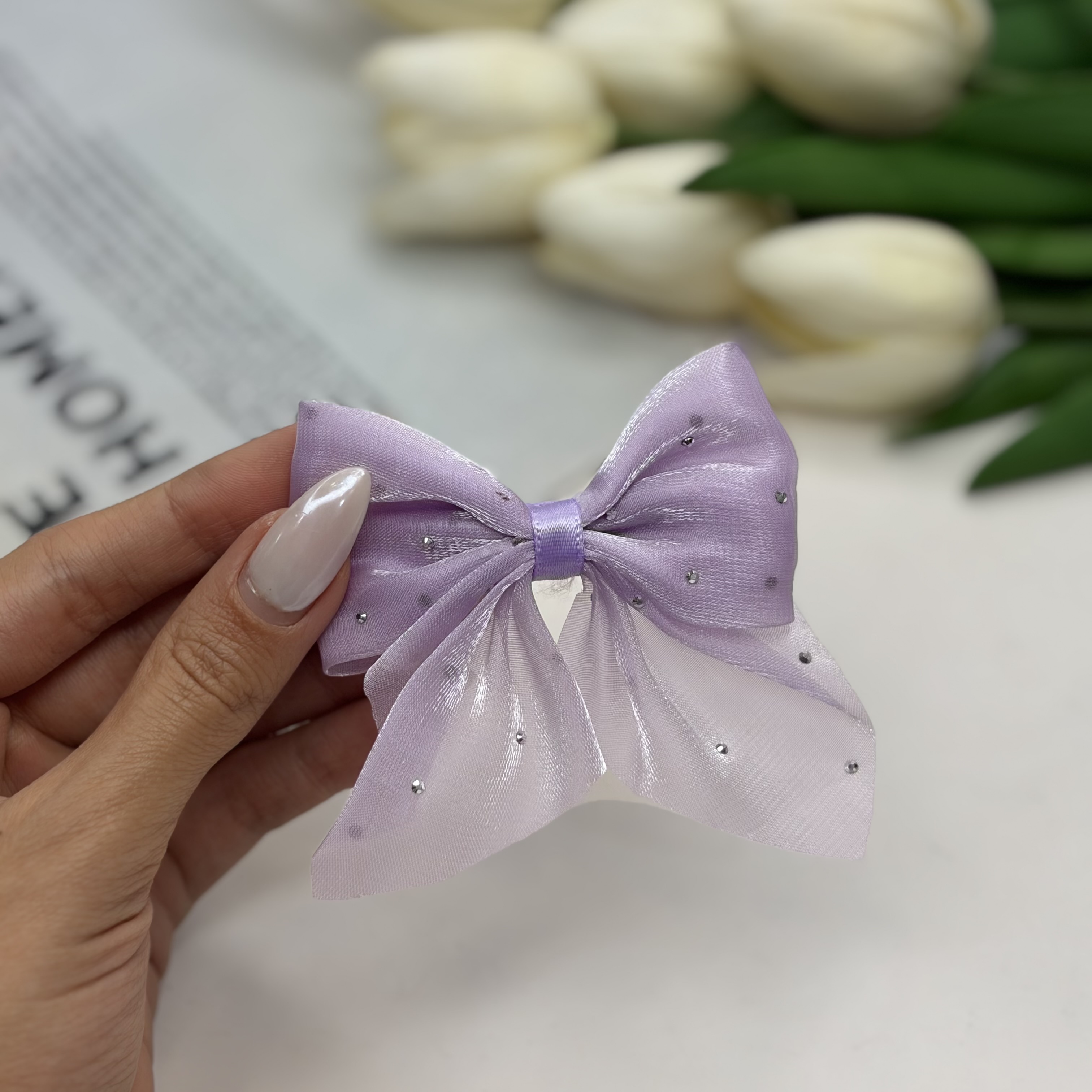 گیره مو انبری طرح پاپیون نگین دار حریر