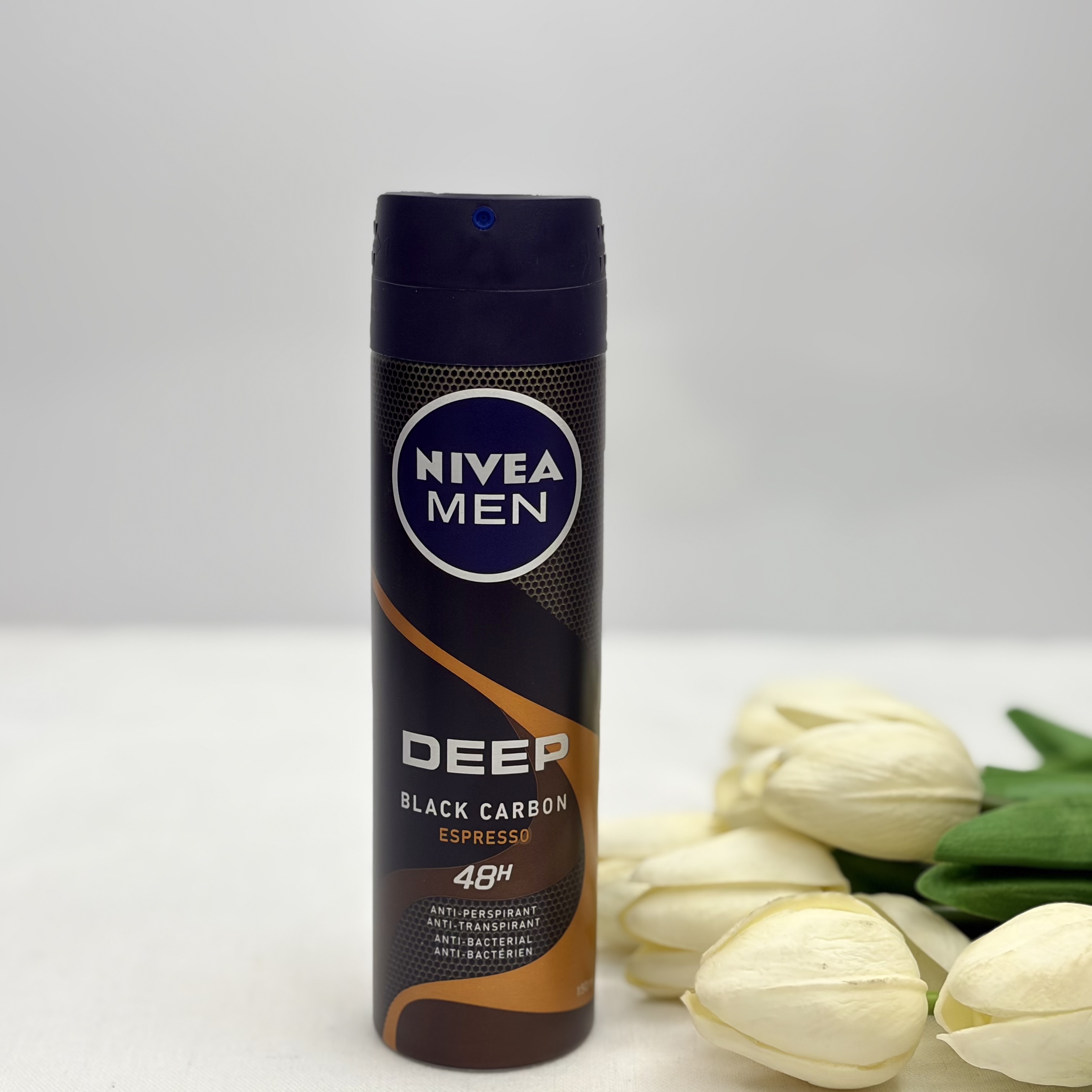 اسپری دئودرانت بدن مردانه مدل DEEP BLACK CARBON رایحه ESPRESSO ماندگاری48ساعته ۱۵۰میل