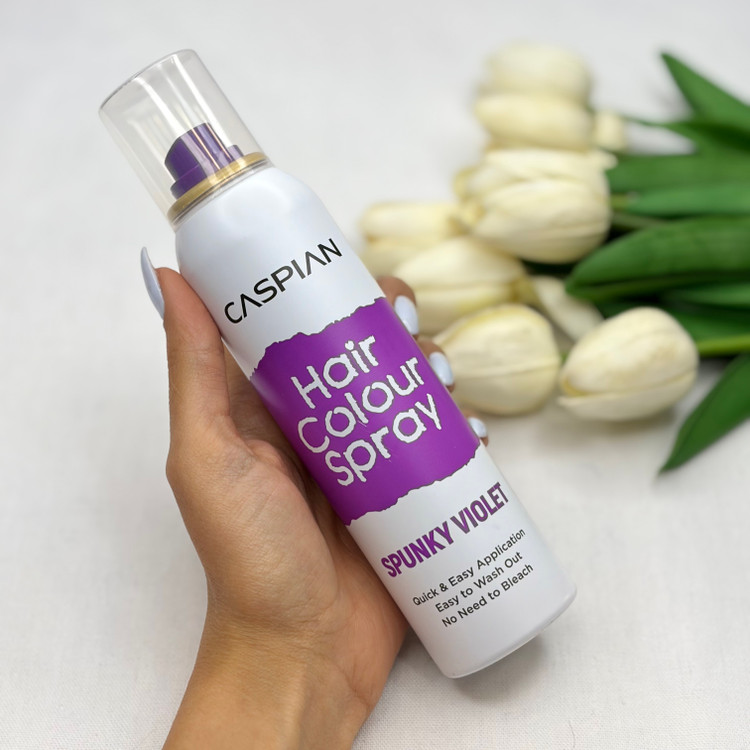 اسپری رنگ مو موقت کاسپین مدل SPUNKY VIOLET رنگ بنفش 150میل