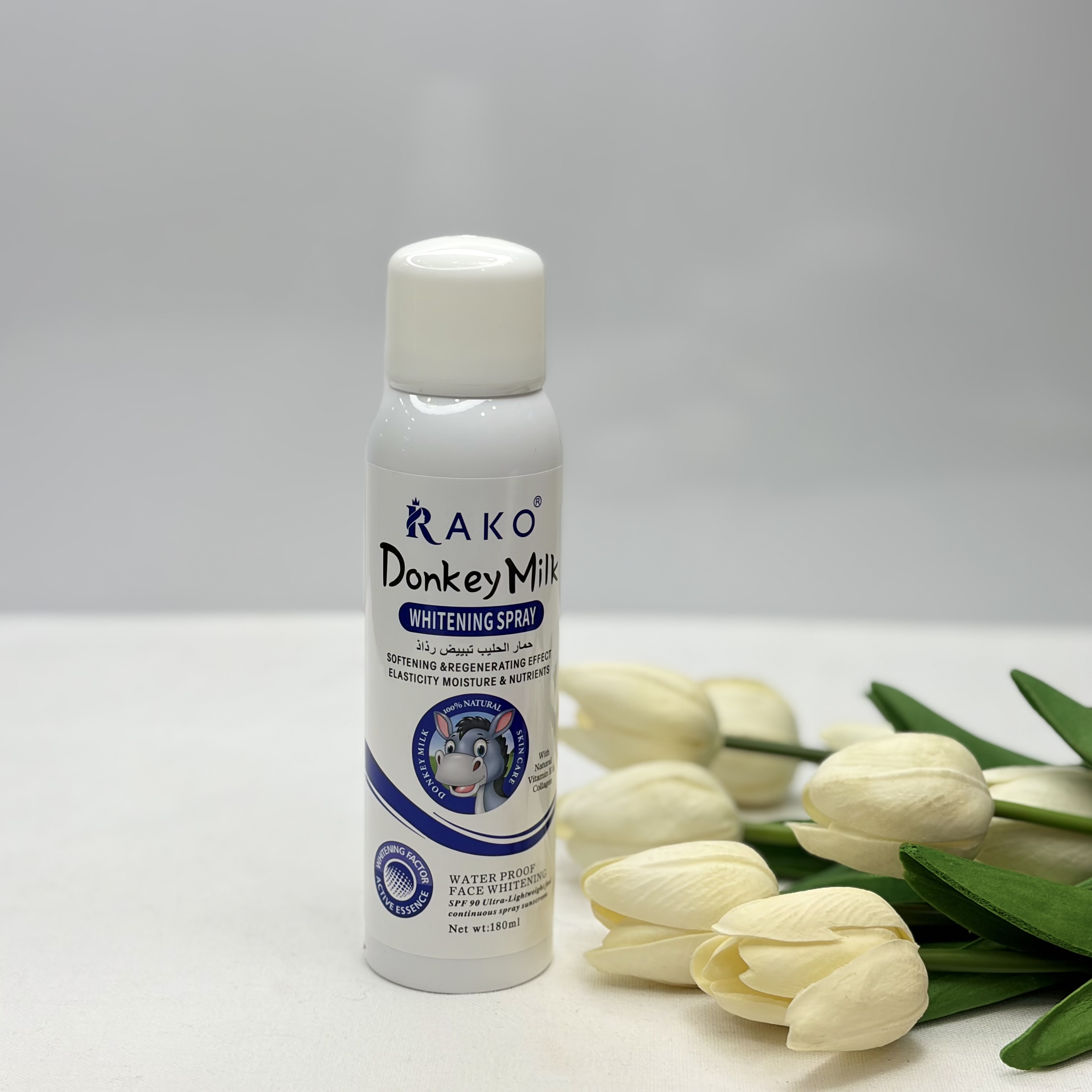 اسپری ضدآفتاب سفیدکننده و آبرسان شیر الاغ پوکه آبیspf90