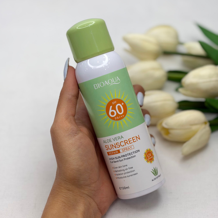 اسپری ضدآفتاب آلوئه ورا روشن کننده وآبرسان قوی پوست صورت و بدن 150 میلspf60