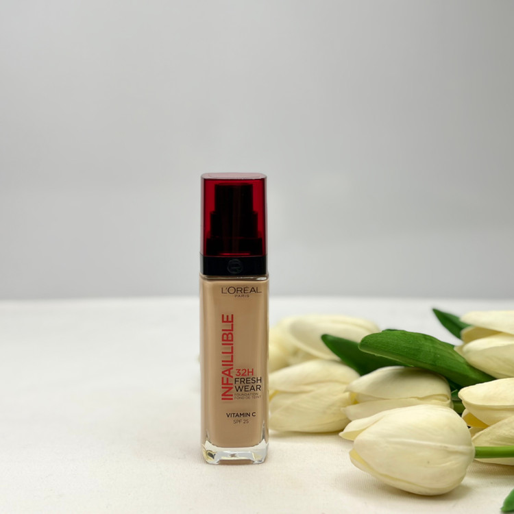 کرم پودر شیشه ای مایع Spf 25 مدل Infaillible 32H شماره 145مناسب برای انواع پوست Fresh Wearحجم حاوی ویتامین سی 30 میل.کیفیت اصلی