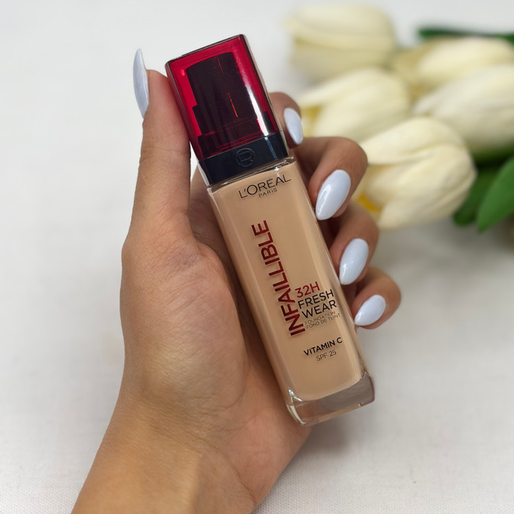 کرم پودر شیشه ای مایع Spf 25 مدل Infaillible 32H شماره 145مناسب برای انواع پوست Fresh Wearحجم حاوی ویتامین سی 30 میل.کیفیت اصلی