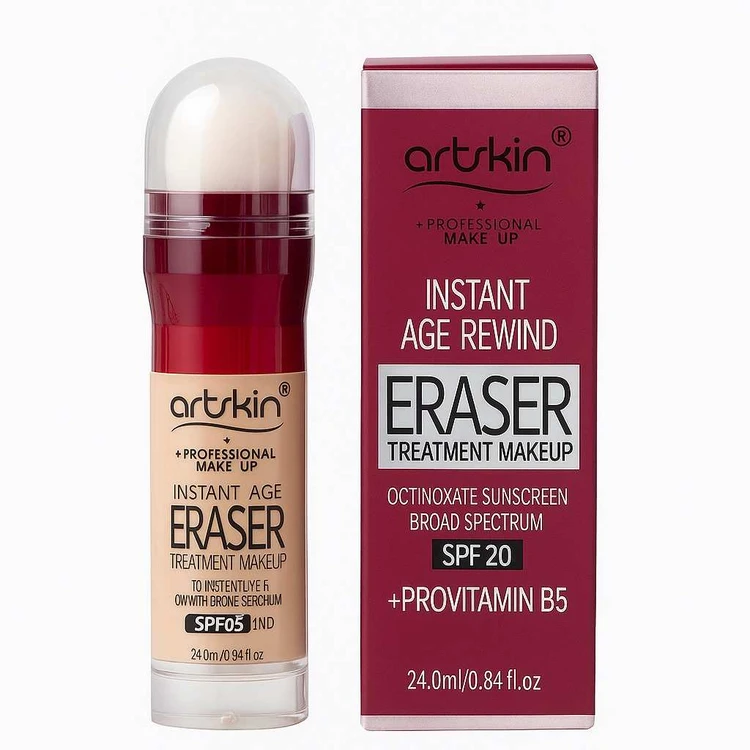 کرم پودرپددار کیفیت اصلی spf20بافت سبک جلوه ای مات فاقد چربی و سبک .دوکاره (کرم پودر + کانسیلر)مناسب برای پوشاندن لکها مدل24میلERASER