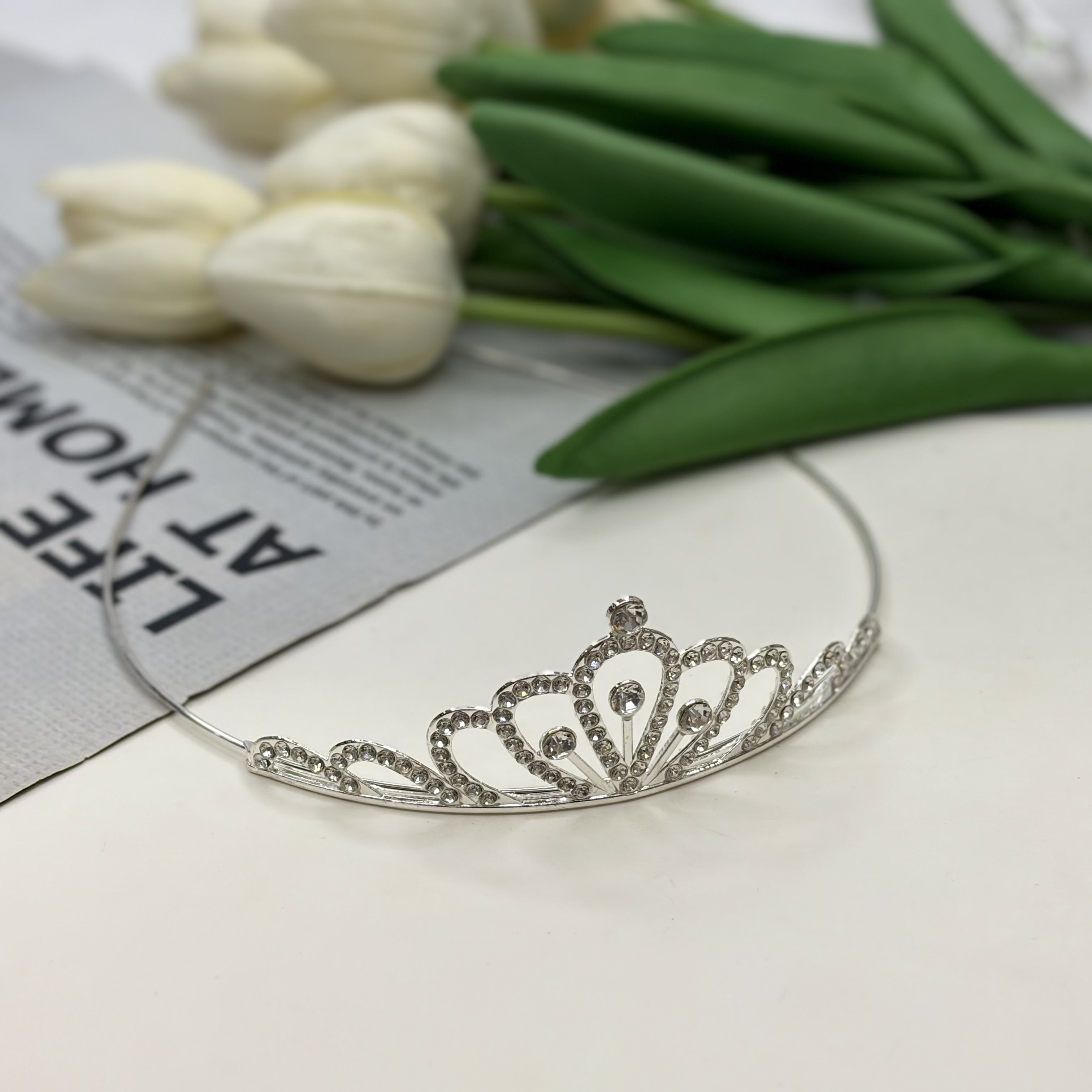 تل سر طرح تاج فول نگین نقره ای طرح صدف