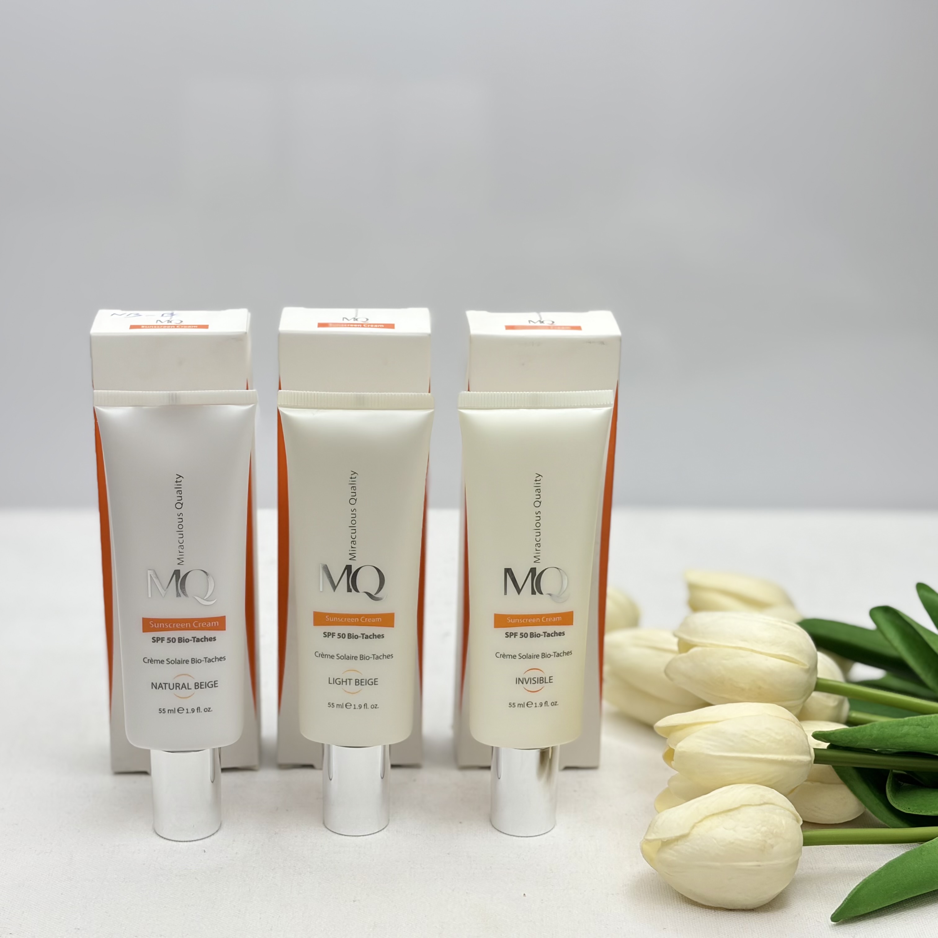 کرم ضد آفتاب  SPF50 ضدلک bio-taches ام کیو MQ مدل Creme Solaire Sans Huile مناسب انواع پوست و پوست مستعد لک55ml